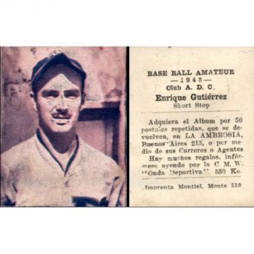 Enrique Gutierrez Club A.D.C. Baseball Card 1943 - Cuba