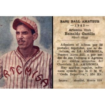Reinaldo Castillo Artemisa Baseball Card 1943 - Cuba