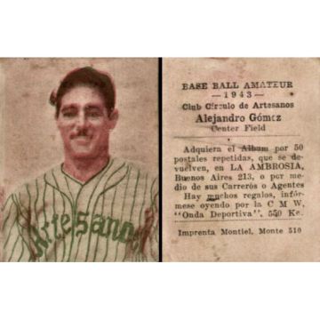 Alejandro Gomez Circulo de Artesanos Baseball Card 1943 Cuba
