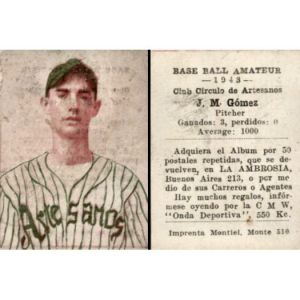 J M Gomez Circulo de Artesanos Baseball Card 1943 - Cuba