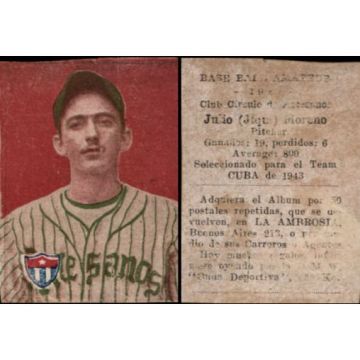 Julio Jiqui Moreno Circulo de Artesanos Baseball Card 1943 - Cuba