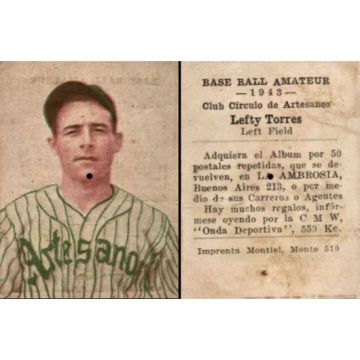 Lefty Torres Circulo de Artesanos Baseball Card 1943 Cuba