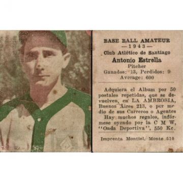 Antonio Estrella, Santiago Baseball Card 1943 - Cuba