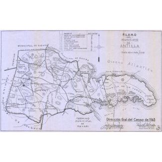 Antilla, Cuba Mapa del Municipio, 1943 Original