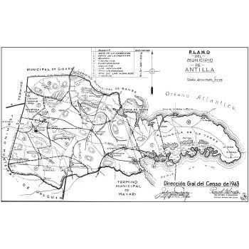 Antilla, Cuba Mapa del Municipio, 1943 REPRODUCTION