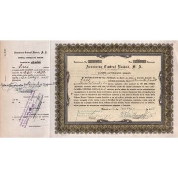 Azucarera Central Unidad SA, 1951 Stocks Certificate