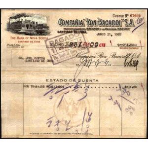 Check Bacardi from the Nova Scotia Bank 1955 for $231.00