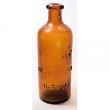 Bottle Botica de la Drogueria Sarra Farmacia. Medicine bottle. Brown
