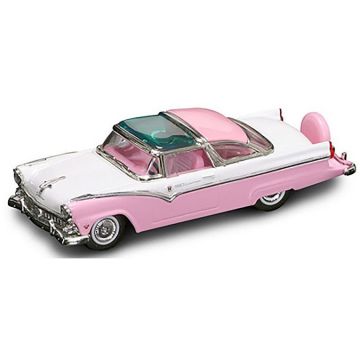 1955 Ford Fairlane Crown Victoria Skyliner Convertible Diecast Car Model Replica, Pink/White, 1:43