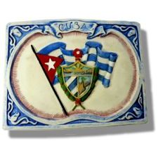 Ceramic Showing Cuban Flag and Coat of Arms. Bandera Cubana