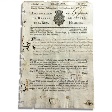 Administracion General De Rentas, 1791, recibo de aduanas