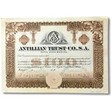 Antillean Trust Co SA 1900s, Accion, Specimen Stock Certificate