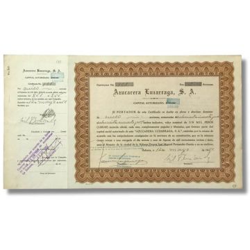 Azucarera Luzaraga, SA, 1951, Accion, Stock Certificate