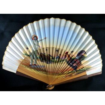 Folding hand Fan painted Rooster vintage