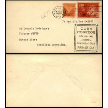First Day Cover Stamp Comunicaciones,Cuba 1943-11-08 a