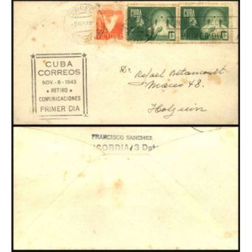 First Day Cover Stamp, comunicaciones Cuba 1943-11-08 b