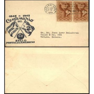 First Day Cover Stamp, Centenario del Sello, Cuba 1944-12-20 b