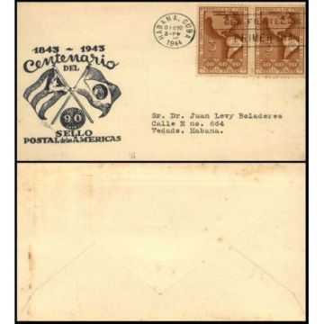 First Day Cover Stamp Centenario del Sello, Cuba 1944-12-20