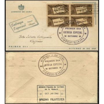 First Day Cover Stamp Special Delivery, Cuba 1945-10-30