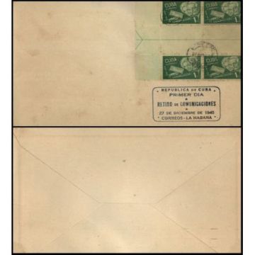 First Day Cover Oversized Env. Cuba 1945-12-27 c