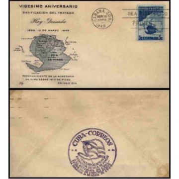 First Day Cover Stamp, Isla de Pinos, Cuba 1949-04-26 d