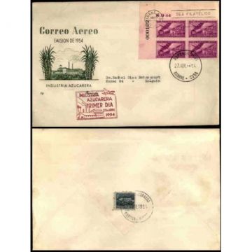 First Day Cover Oversized Env., Industria Azucarera Cuba 1954-04-27 d