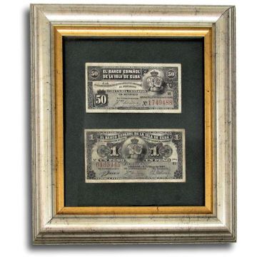 FRAMED SET OF 2 1896 bills, Spanish dominion