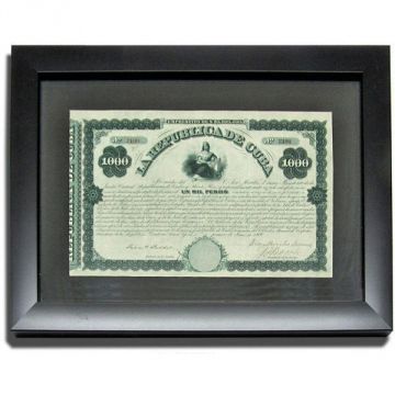 Framed 1869 Original Rep. de Cuba, Bond 100 Pesos