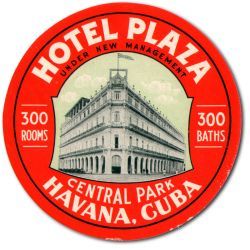 Cuban Luggage label, Hotel Plaza red 300 baths