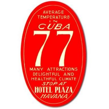 Cuban Luggage label, Hotel Plaza-red-oval