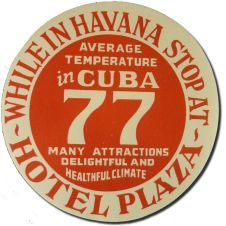 Cuban Luggage label, Hotel Plaza-red