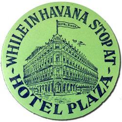 Cuban Luggage label, Hotel Plaza - green