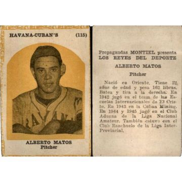 Alberto Matos, Propagandas Montiel Cuban Baseball Card #115