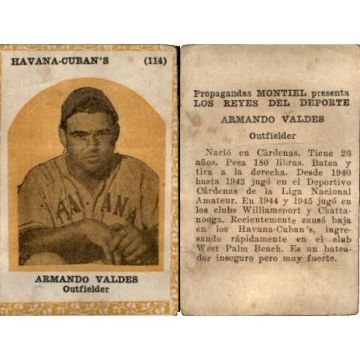 Armando Valdes, Propagandas Montiel Cuban Baseball Card #114