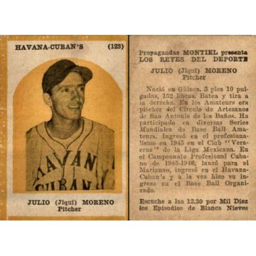 Julio (Jiqui) Moreno, Propagandas Montiel Cuban Baseball Card #123