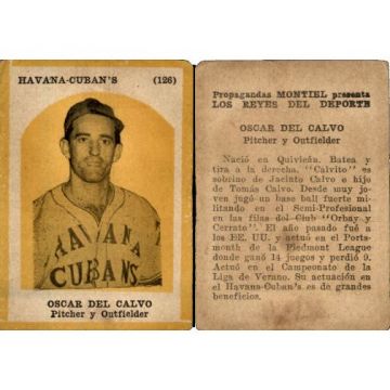 Oscar del Calvo, Propagandas Montiel Cuban Baseball Card #126