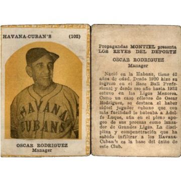 Oscar Rodriguez, Propagandas Montiel Cuban Baseball Card #102