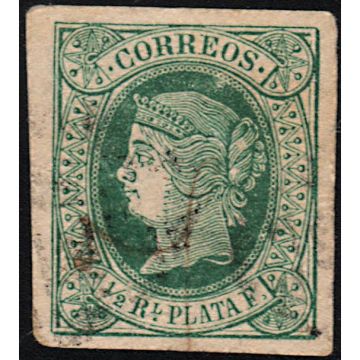 1864 SC 18 Cuba Stamp 1 Cuarto de Real de Plata, (Used)