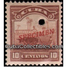 1905 Cuba Scott Cat. 237 Stamp 10 cents. Small hole SPECIMEN