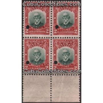 1910 Cuba Scott 240 Block of 4 Stamps 2 Cents, small overprint SPECIMEN