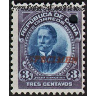 1910 Cuba Scott 241 Stamp 3 Cents, SPECIMEN Julio Sanguily