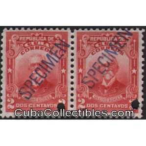 1911-13 Cuba Scott 248 Stamps Pair 2 Cent, larger letters SPECIMEN