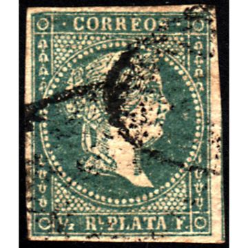 1856 SC 9 Cuba Stamp  Medio Real de Plata, (Used)
