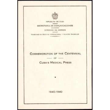 1940 Philatelic sheet, Conmemoracion Centennial Cuba’s Medical Press (English)